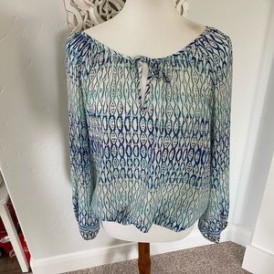 Philosophy multi-blue, lightweight print blouse. M